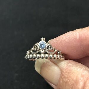 PANDORA DISNEY CINDERELLA BLUE TIARA Silver Ring Size 7